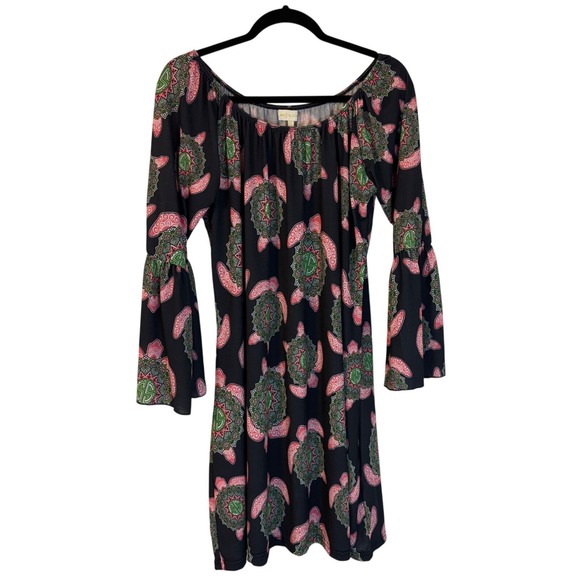 Simply Southern Dresses & Skirts - Simply Southern Sea Turtle Mandala AOP Bell Sleeve‎ Dress Navy Pink Green 2XL